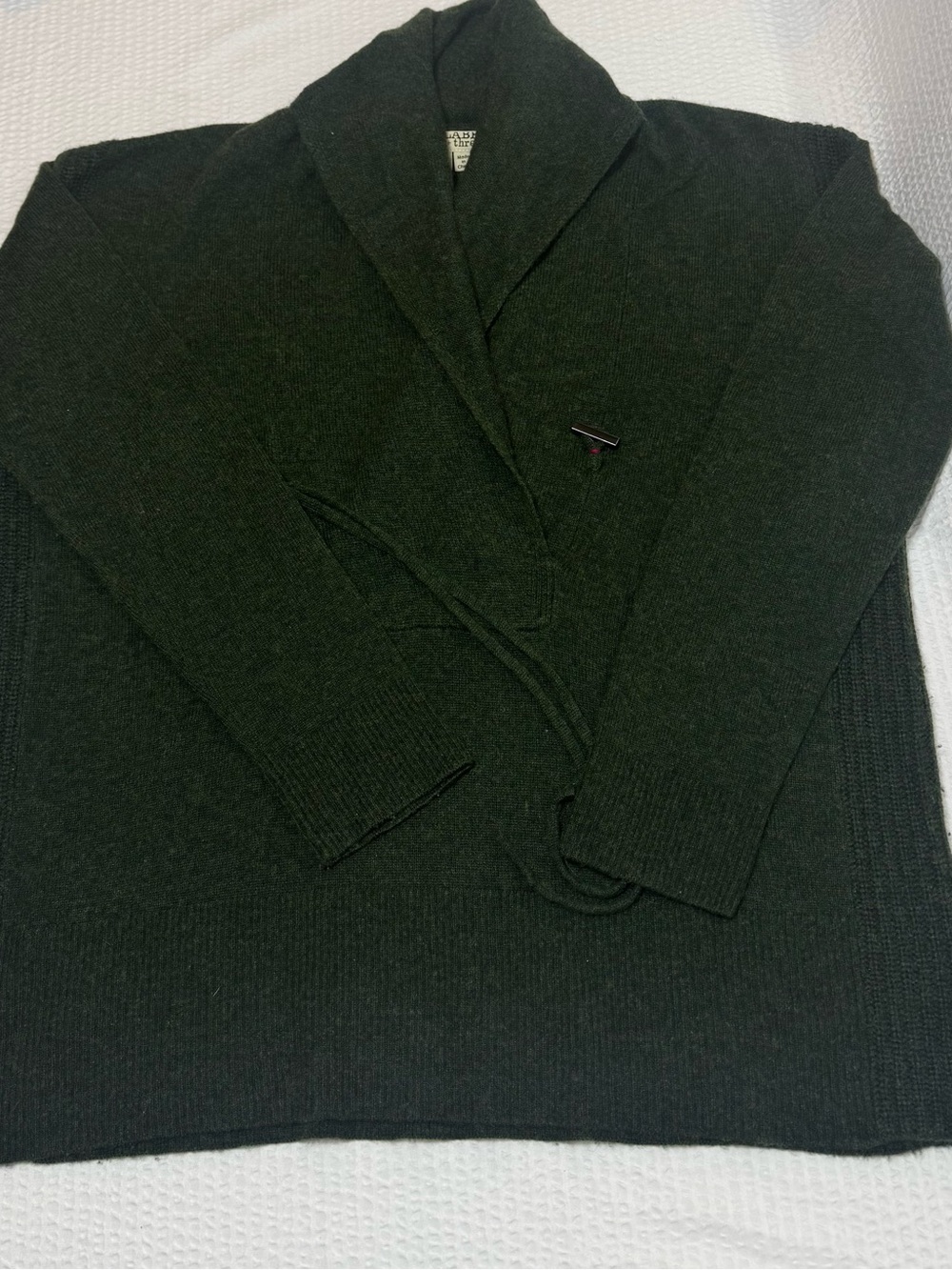 Label thread women pull over Shawl Collar Sweater - Dark Green